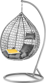 Sivé závesné kreslo KOKON so stojanom, sivý vankúš