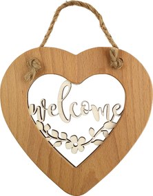 AMADEA Drevené srdce s vkladom Welcome, masívne drevo, veľkosť 16 cm