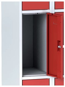 Alfa 3 Šatníková skrinka na sokli s úložnými boxami, 9 boxov, 1920 x 900 x 500 mm, otočný zámok, oranžové dvere