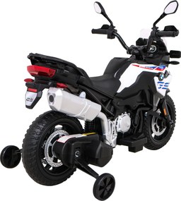 Ramiz BMW F850 GS Detský motocykel na batérie biely + asistenčné kolesá + LED audio + pomalý štart + EVA