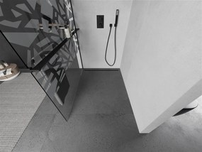 Mexen Kioto+, sprchová zástena s poličkou a držiakom na uteráky 140 x 200 cm, 8mm sklo číre sklo vzor biely, čierny profil, 800-130-121-70-85