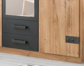 Šatníková skriňa so zrkadlom Cork, 135 cm, doskový dub/grafit