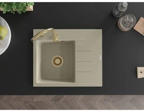 Mexen Ben, 1-komorový granitový drez 600x500x190 mm, ľavý + zlatý sifón, béžová, 6522605000-69-G
