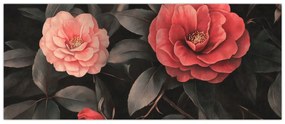 Obraz - Červené kvety na tmavom pozadí (120x50 cm)