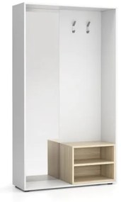 PLAN Šatníková stena s botníkom a zrkadlom, 2 háčiky, biela/dub prírodná