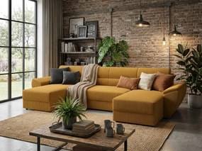 Rozkladacia sedacia súprava do U TAVERO 321x140 cm, horčicová