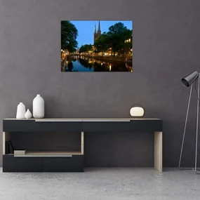 Sklenený obraz nočného historického mesta (70x50 cm)