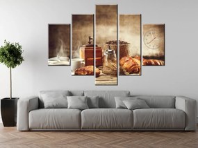 Gario Obraz s hodinami Chutné raňajky - 5 dielny Rozmery: 150 x 105 cm