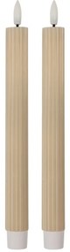 Set 2ks béžová úzka sviečka s vrúbkovaním Led Candle - Ø 2*25 cm / 2*AAA