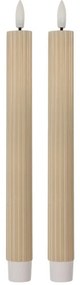 Set 2ks béžová úzka sviečka s vrúbkovaním Led Candle - Ø 2*25 cm / 2*AAA