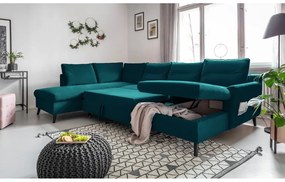 Tyrkysovomodrá zamatová rozkladacia pohovka do "U" Miuform Stylish Stan, ľavý roh