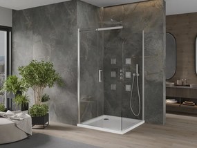 Mexen Omega, sprchovací kút s posuvnými dverami 100 (dvere) x 100 (stena) cm, 8mm číre sklo, chrómový profil + slim sprchová vanička 5cm, 825-100-100-01-00-4010