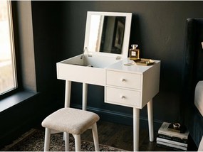 Biely toaletný stolík so zrkadlom, šperkovnicou a 2 zásuvkami Chez Ro Beauty