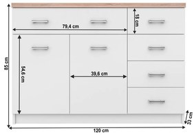 Tempo Kondela Komoda 2d5s, biela/dub sonoma, TOPTY TYP 08