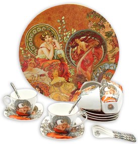 HOME ELEMENTS Súprava 6 kusov - šálky 250 ml s podšálkami a lyžičkami, Mucha