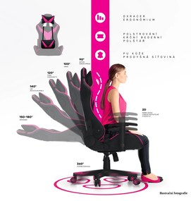 Herná stolička ZOPA — ekokoža, čierna/biela/farebný vzor, s RGB podsvietením, nosnosť 150 kg