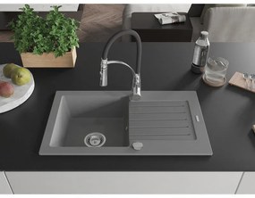 Mexen Pablo, 1-komorový granitový drez 752x436x161 mm a drezová batéria Aster, šedá, 6510-71-73450-07