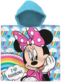 Dievčenské plážové pončo - osuška s kapucňou Minnie Mouse s dúhou - Disney - 60 x 120 cm