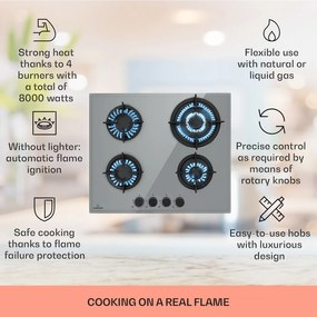 Klarstein Firetale, plynová varná doska, 4 hliníkové horáky, vrátane hadice a redukčného ventilu