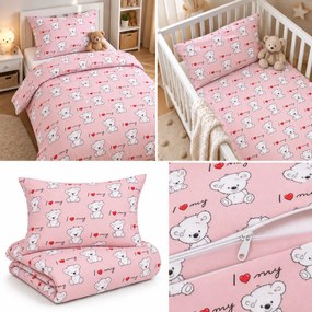 Obliečky bavlnené detské Medvedíky ružové TiaHome - Detský set 130x90cm + 65x45cm