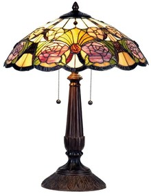 Tiffany stolná lampa Pink rose 201 Clayre &amp; Eef, v.57xš.44,sklo/polyresin,60W