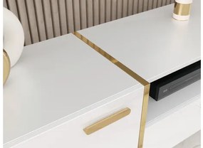 Moderná TV skrinka Rostiw 150 2D1SZ, Farby: kašmír / kašmír lesk + zlatá