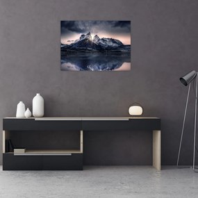 Sklenený obraz jazera s horou (70x50 cm)