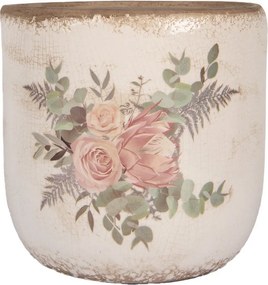 Béžový keramický kvetináč s kvetmi Protea Eucalypt XL - Ø 20*19 cm