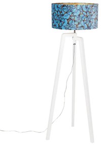 Stojaca lampa trojnožka drevo s motýľmi zamatový tienidlo 50 cm - Puros