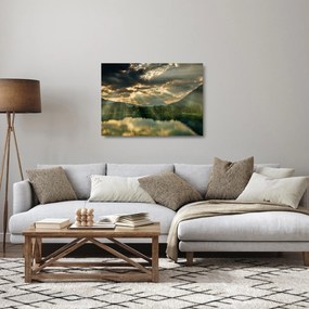 Sklenený obraz jazera s presvitajúcim slnkom (70x50 cm)