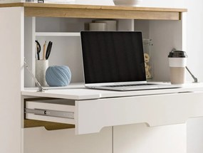 Sekretár s výklopným stolíkom Scandi, biela/dub nox