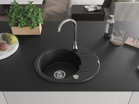 Mexen Kevin, granitový drez 586x458x190 mm, 1-komorový, čierna, 6517581005-77