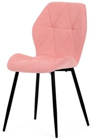 Židle jídelní, růžová látka, černé kovové nohy