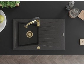 Mexen Cesar, 1-komorový granitový drez 775x470x190 mm a drezová batéria Aster, čierna škvrnitá, 6514-76-73450-57-G