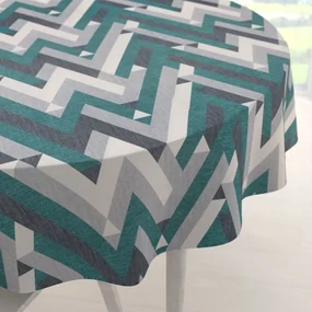 Biante Zamatový okrúhly obrus Tamara TMR-026 Zeleno-sivý designový cik-cak Ø 100 cm