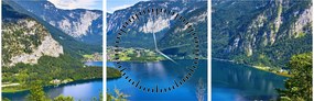 Obraz - Halštatské jazero, Hallstatt, Rakúsko (s hodinami) (90x30 cm)