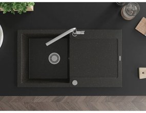 Mexen Leo, 1-komorový granitový drez 900x500x190 mm a drezová batéria Flora, čierna-zlatá metalíza, 6501-75-670401-00