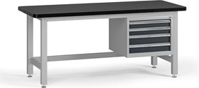 Pracovný stôl do dielne G4 so závesným boxom na náradie, MDF + PVC doska, 4 zásuvky, 1800 x 750 x 800 mm, grafit