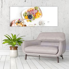 Obraz tanierov s ovocím na stole (120x50 cm)