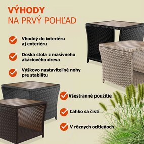 Polyratanový odkladací stolík ROCCO s akáciovým drevom, 40x45x45cm, čierna/hnedá Casaria