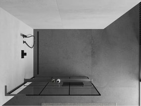 Mexen Kioto+ L, sprchová zástena Walk-In s poličkou a vešiakom 110 x 200 cm, 8mm číre sklo čierny vzor, grafitový profil, 800-110-123-95-77