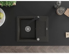 Mexen Enzo, granitový drez 576x465x174 mm, 1-komorový a čierna batéria Rita, čierna-zlatá metalíza, 6506-75-670300-70