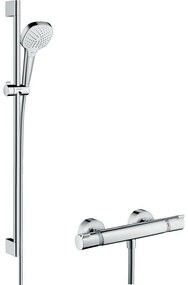 HANSGROHE Croma Select E nástenný sprchový termostat Ecostat Comfort, ručná sprcha 3jet 110 x 110 mm, sprchová tyč 90 cm, jazdec a sprchová hadica 160 cm, biela/chróm, 27082400