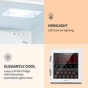 Klarstein Beersafe L Quartz, chladnička, 47 l, 2 police, sklenené panoramatické dvierka, biela