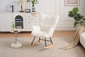 Hojdacie kreslo, relaxačné kreslo s plyšovým poťahom, bielej farby