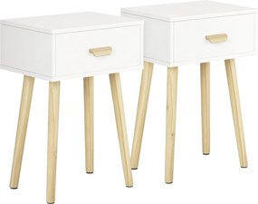 HOMCOM Sada 2 nočných stolíkov s priečinkom a drevenými nohami pre spálňu, obývačku, posteľ, kanceláriu, moderný štýl 40,5x30,5x60 cm | Aosom