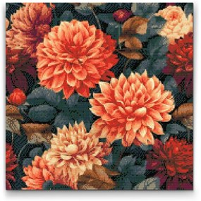 Gario Diamantové maľovanie Kvetinové pozadie Dálie Rozmery: 50 x 50 cm, Rámovanie: Iba zrolované plátno, Diamanty: Štvorcové
