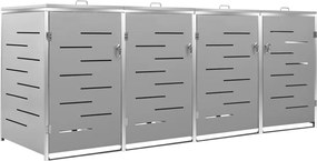 vidaXL Ohrada na 4 odpadkové koše 276,5x77,5x112,5 cm nerezová oceľ