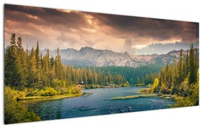 Obraz horskej rieky a hôr (120x50 cm)