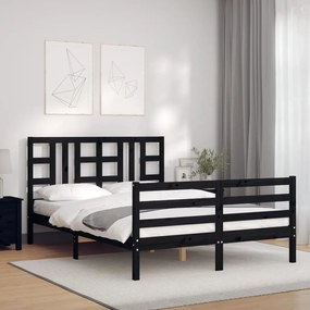 Rám postele s čelom čierny 4FT6 dvojlôžko masívne drevo 3193900